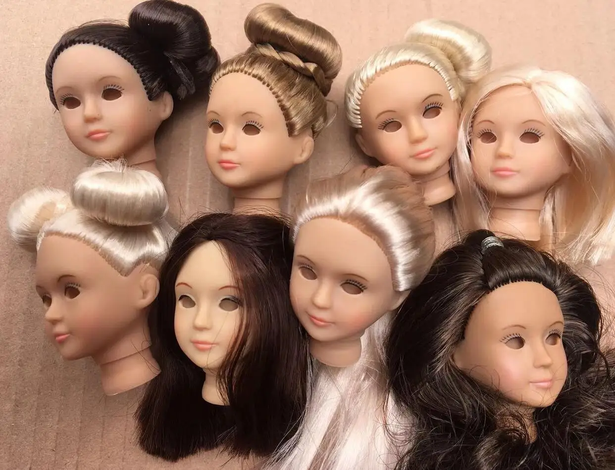 Glasses Doll Head White Skin Original Quality Doll Part White Gold Green Hair Color Head DIY Dressing Doll Decors Accessories