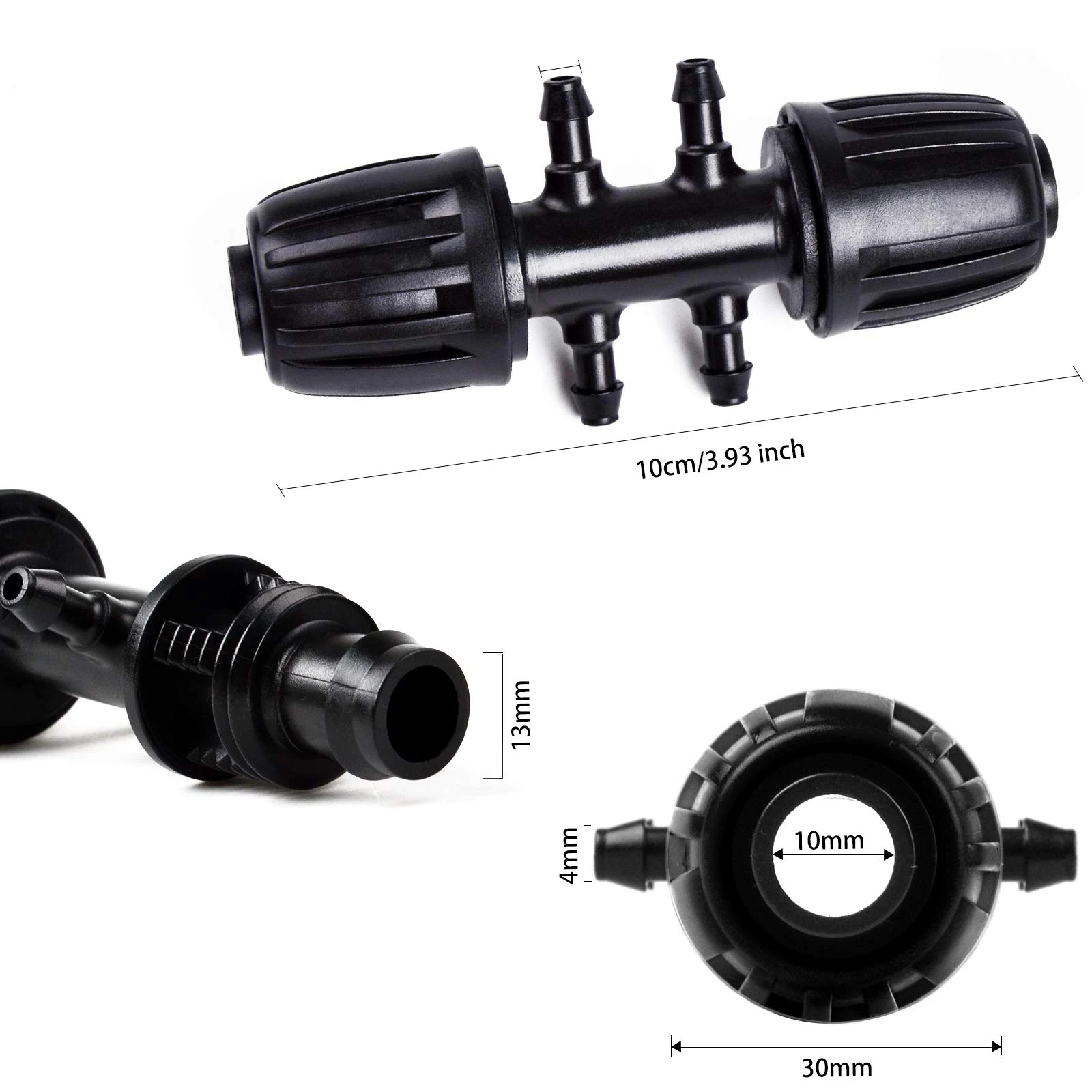 Barbed Tee 1/2 inch to 1/4 inch Irrigation Tube Anti-Drop Premiun Quality Fitting (fits 13mm ID/ 4mm ID), 16mm PE Pipe Lock Fem