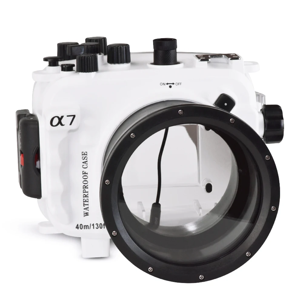 130ft/40m Waterproof Box Underwater Housing Camera Diving Case for Sony A7 A7S A7R 28-70mm 90mm or 16-35mm with Dome Bag Cover