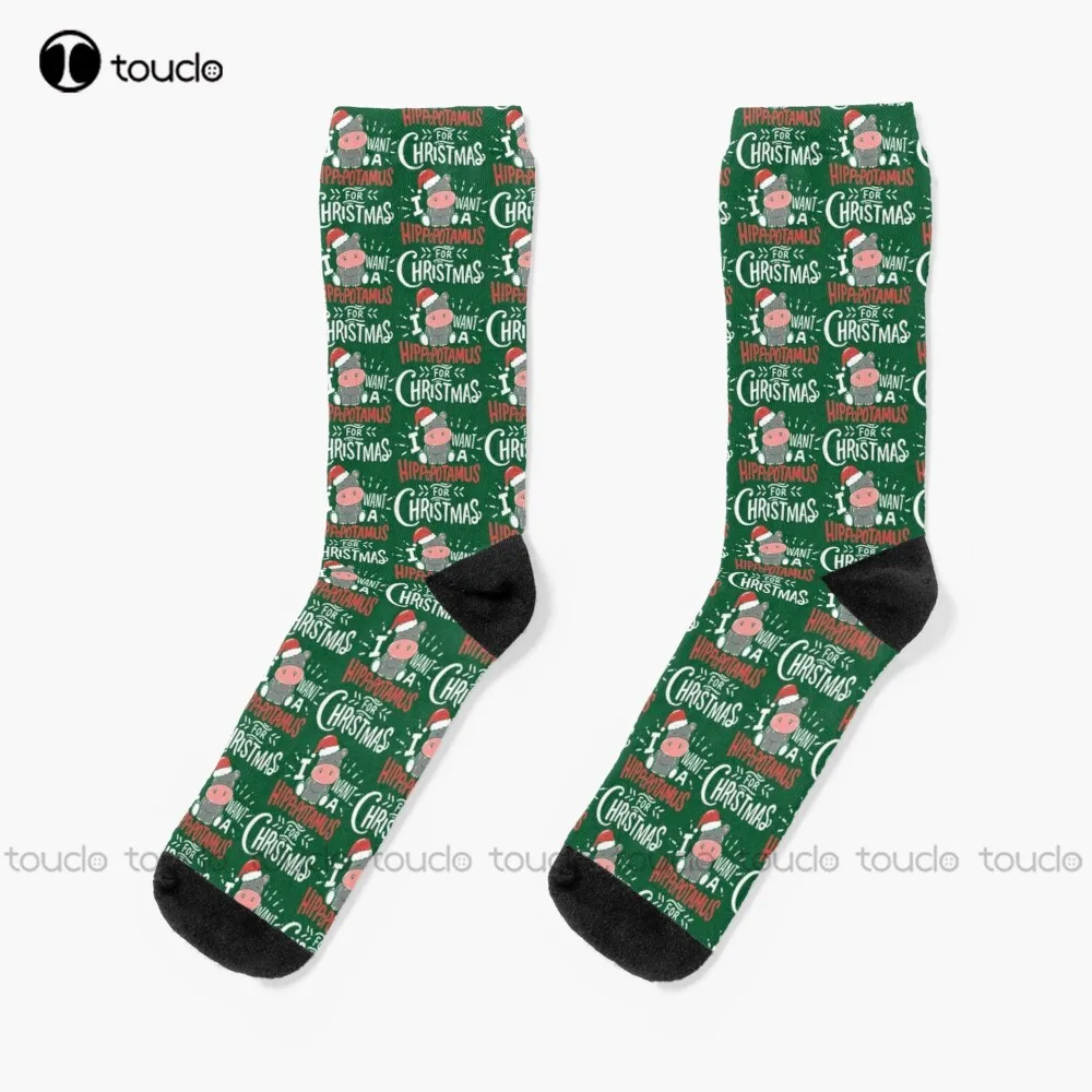 I Want Hippopotamus For Christmas Hippo Xmas Gift Christmas Santa Claus Christmas Tree Socks Workout Socks Men Christmas Gift