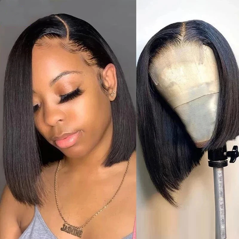 

T Part Lace Wig Short Bob Lace Front Wigs Brazilian Straight Lace Closure Human Hair Bob Wig With Baby Hair Remy 180%