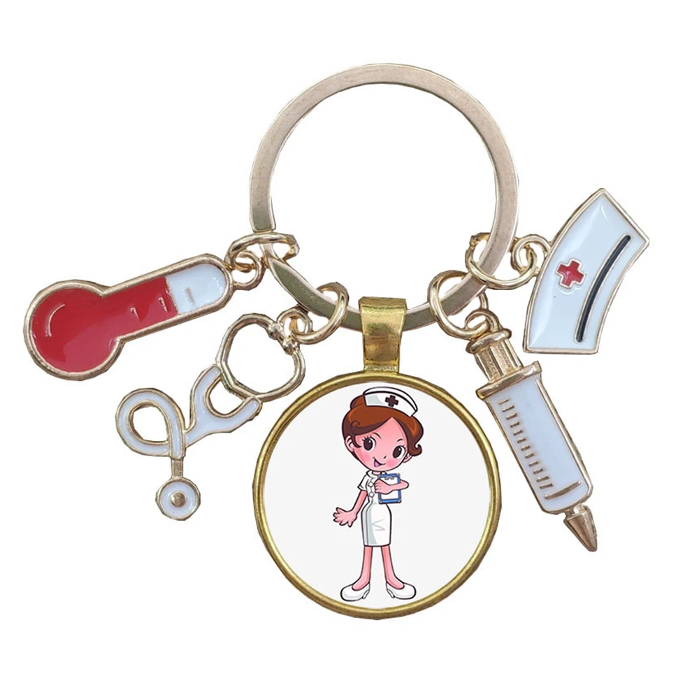 Nice Nurse Cap Doctor Mask Angel In White Time Gem Antiepidemic Hero Medical Syringe Keychain Key Ring Hospital Prize Gift