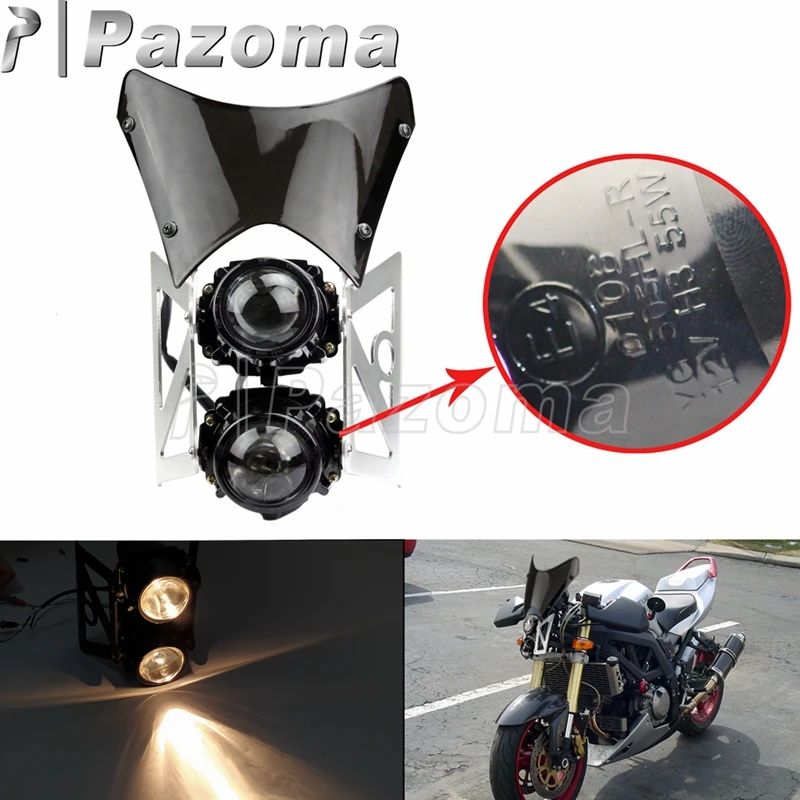 

For Kawasaki Suzuki Honda Yamaha Nake Dual Sport Motorcycle Twin headlight Windscreen HI/LO Beam For Street Bikes Dirt Bike MX