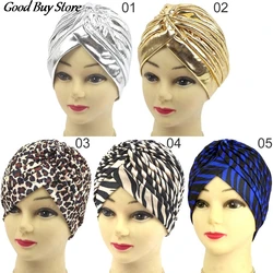 Indian Headwear Turban Caps African Muslim Hijab Head Wrap Fashion Headscarf Gold Silver Leopard Women Headband Hat Bonnet New