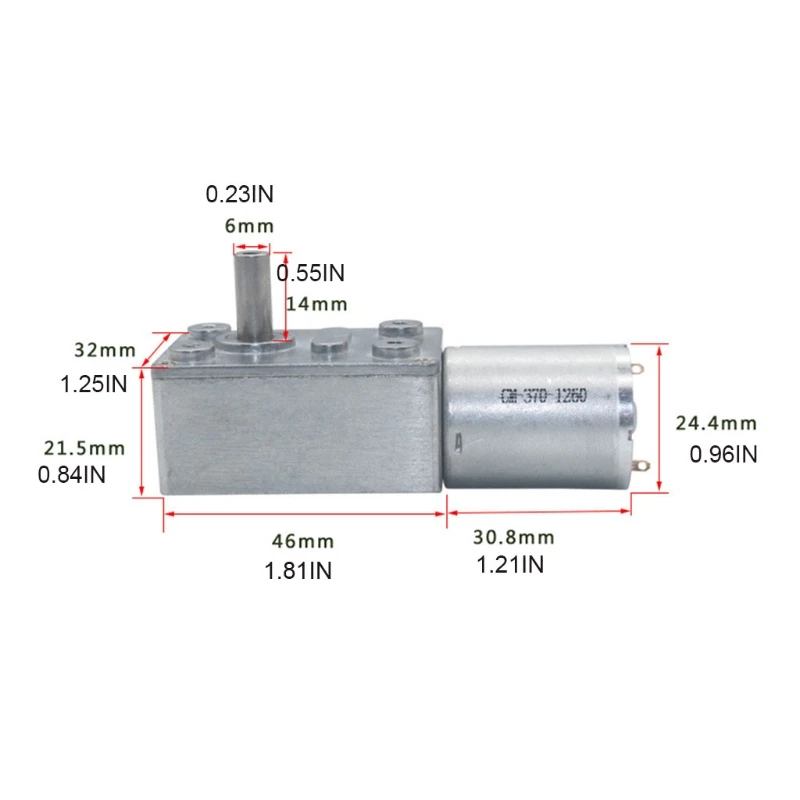 JGY370 2 RPM to 375 RPM High Torque Speed Reducer 6V/12V24V Metal Worm Gear Motor Reversible Low Speed Worm Gear Motor