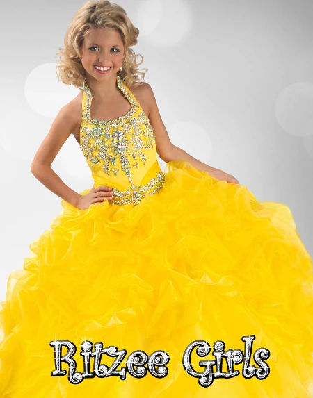 

Lovely Yellow Halter Flower Girl Dresses Glitz Pageant Dress Little Girl Party Gowns 2014 New Arrival