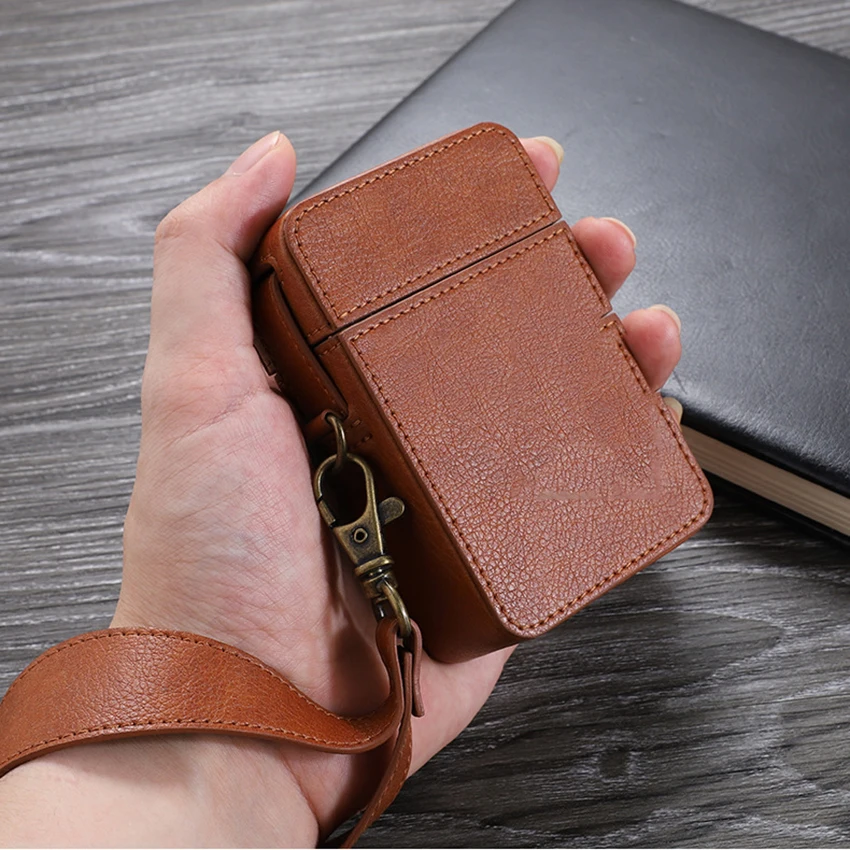 Anti-pressure Shockproof Leather Cigarette Case Portable Cigarettes Box Container Smoking Protection Case With Hanging Lanyard