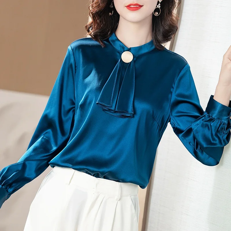 Women's Shirt 100% Real Silk Office Blouse Women Clothes 2020 Ladies Tops Spring Long Sleeve Shirt Women Blouses Ropa Mujer