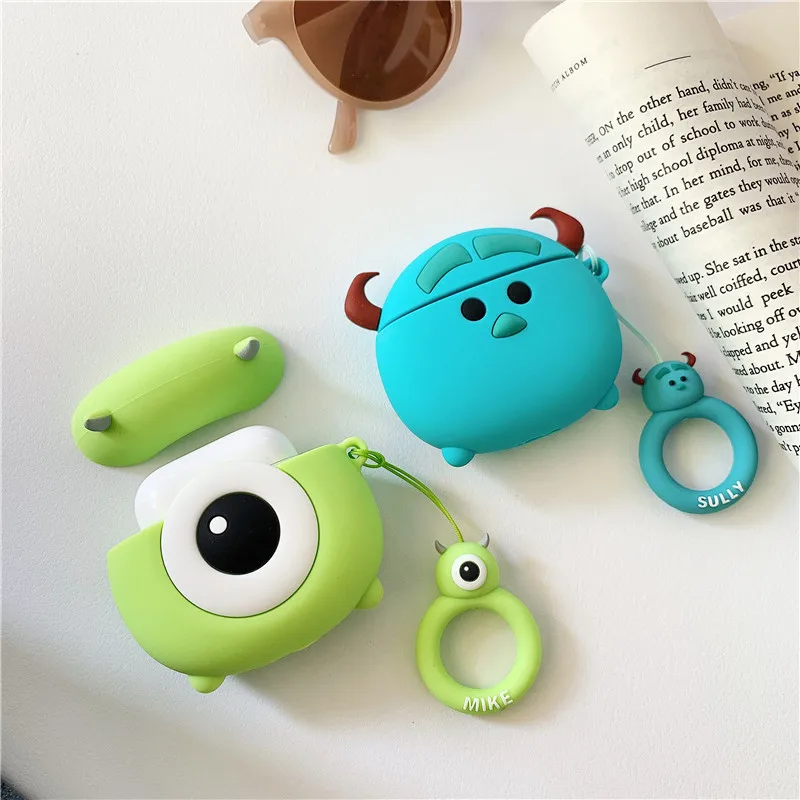 Disney cartoon suulley mike casos de silicone para airpods 1 2 proteção bluetooth sem fio fone de ouvido capa de carregamento para airpods pro