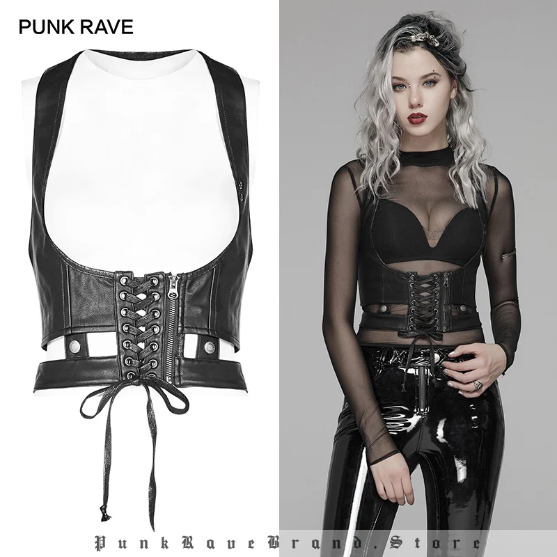 

PUNK RAVE Women's Punk Metal Zipper PU Handsome Corsets Goth Halloween Party Club Slim Sexy Women Waist Leather Corset