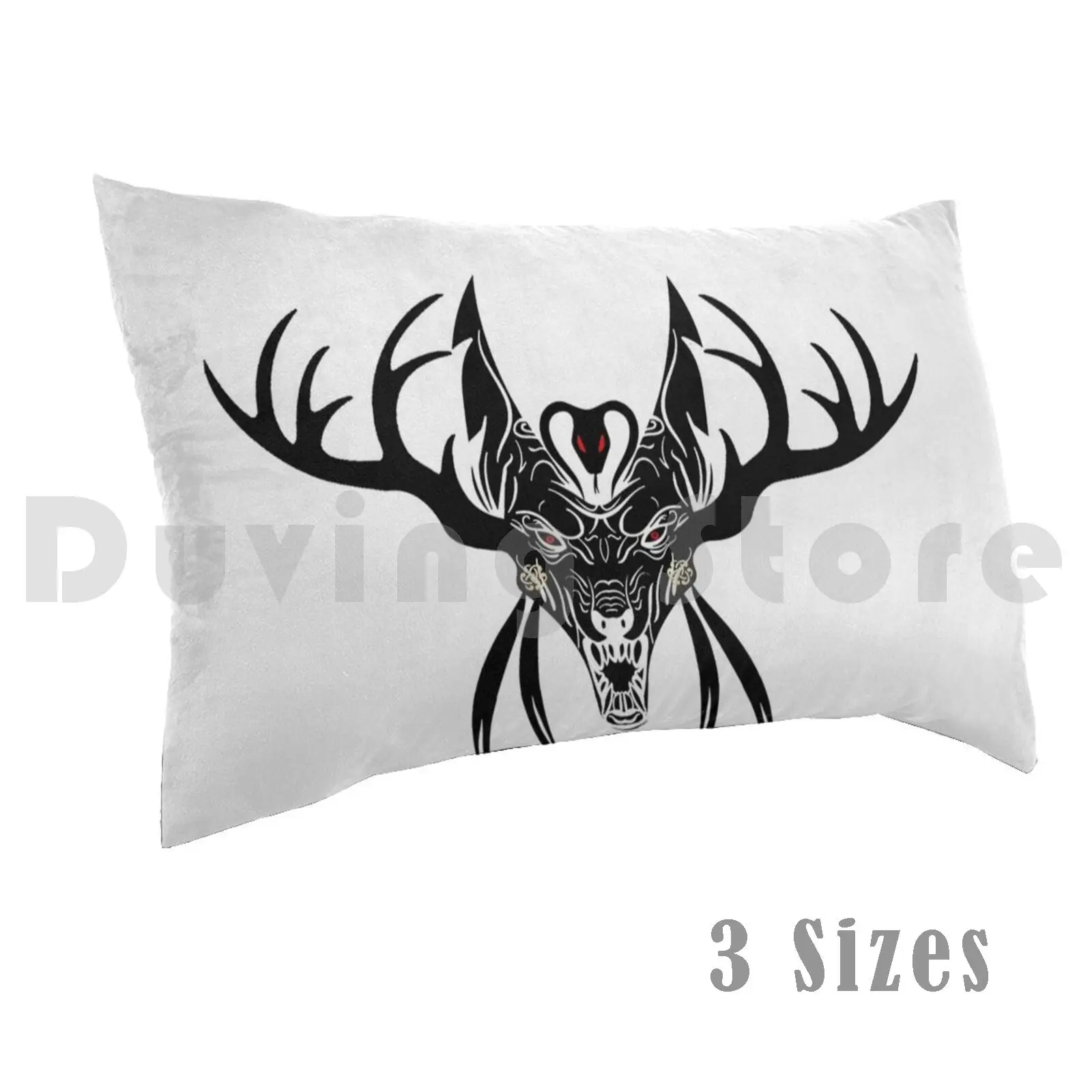 Indian Anubis Pillow Case 20*30 Inch Anubis Dog Deity Death Snake Red Eye Horns Fangs Roar Feather Deer