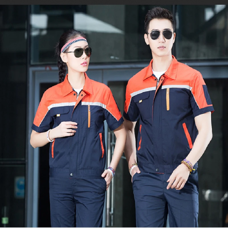 Summer Working Uniforms Woman Men Short-Sleeve Breathable Coveralls Thin Workshop Auto Repairman Electrician Mechanic Plus Size