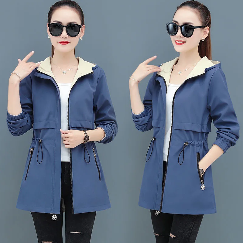 New 2024 Women Jacket Spring Autumn Hooded Coat Casual Windbreaker Female Double-sided Wear Zippers Basic Jacket Ladies Outerwea