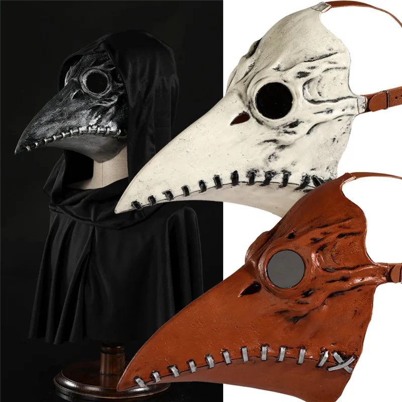 

3 Colors Cosplay Dr. Beulenpest Steampunk Plague Doctor Mask Long Nose Bird Beak Latex Masks Halloween Masquerade Props