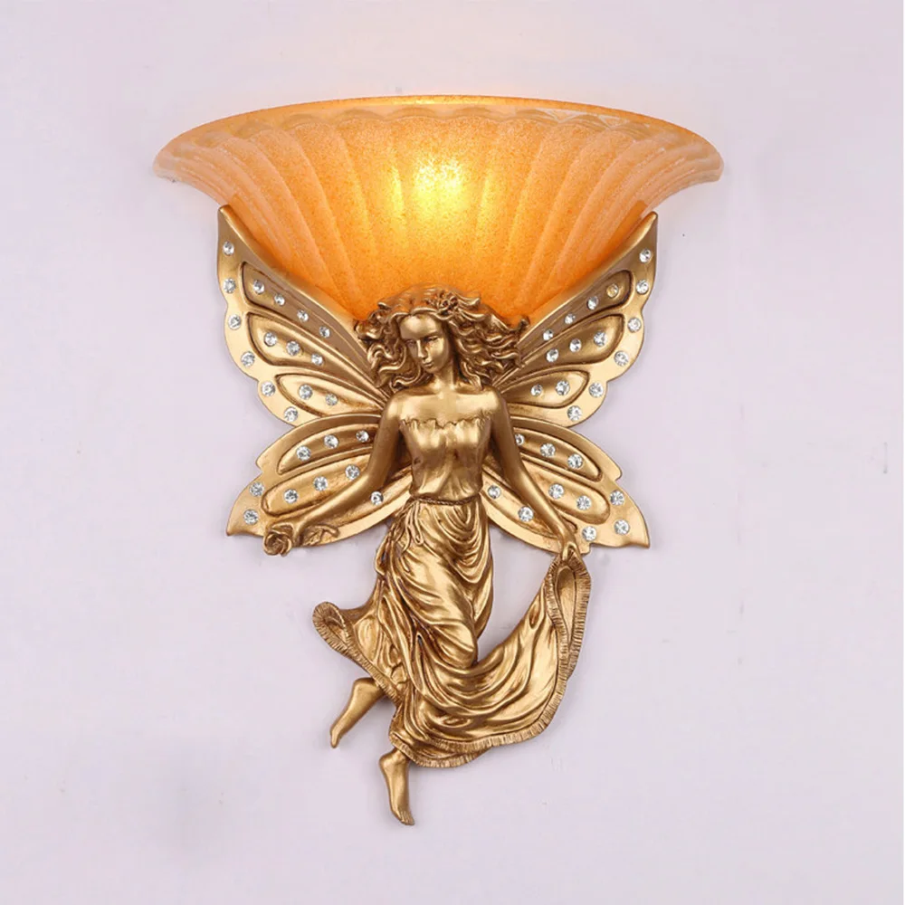 

Butterfly Angel Wall Lamp Retro European Living Room Wall Lamp Bedroom Villa Engineering Aisle Background Wall Bedside Lamp