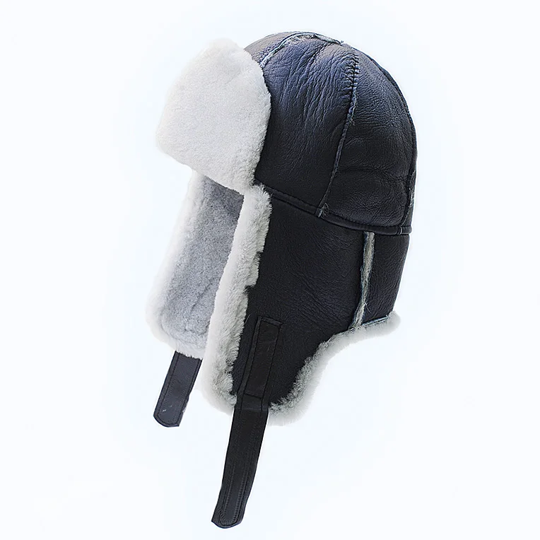 CX-C-265H European Earflap Design Unisex Cap Genuine Shearing Sheepskin Fur Hat