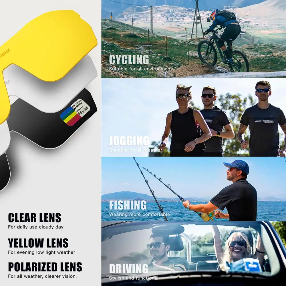 QUESHARK 5 Lens Set Adults Polarized Cycling Sunglasses Sports MTB Bicycle Eyewear Riding Road UV Mirror Bike Glasses QE47