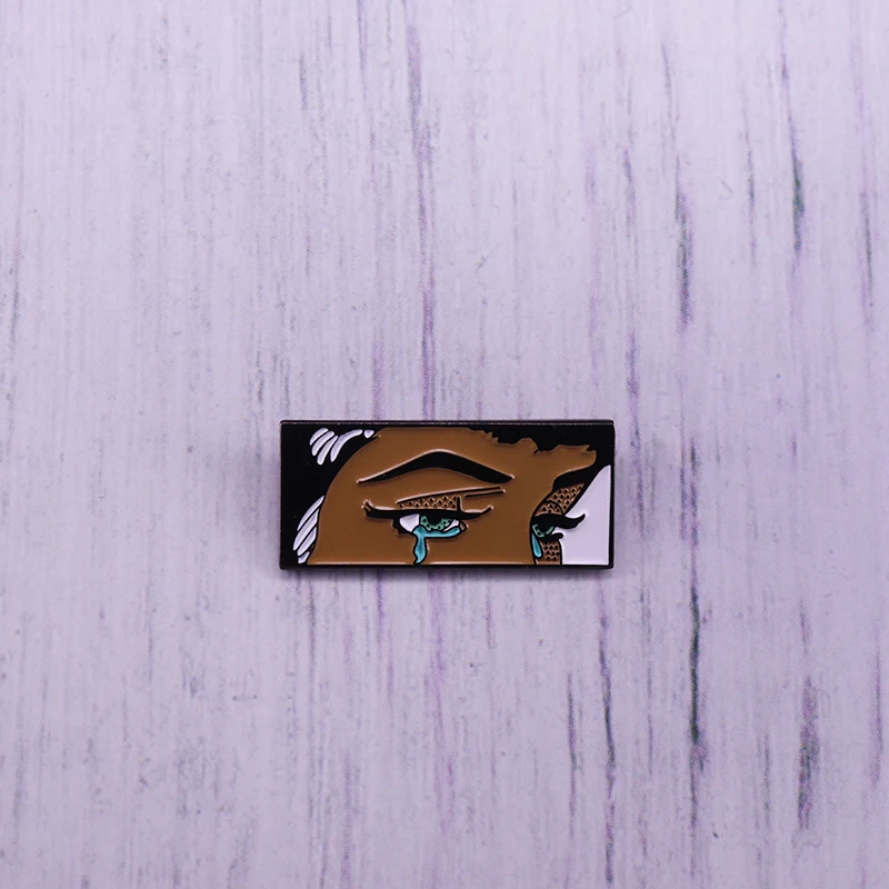 Crying Woman With Tears Enamel Pin Rectangle Brooch For Lapel Coat Scarf Sweater Badge