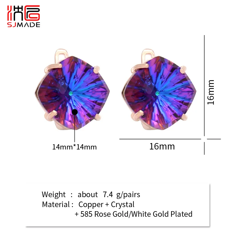 SHENJIANG New Elegant Big Square Crystal Dangle Earrings For Women Wedding Jewelry Fashion 585 Rose Gold Color Eardrop