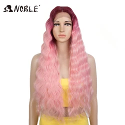 Noble-Cosplay peruca de renda sintética para mulheres negras, peruca longa ondulada, peruca rosa, peruca loira ombre, peruca resistente ao calor, 28 in