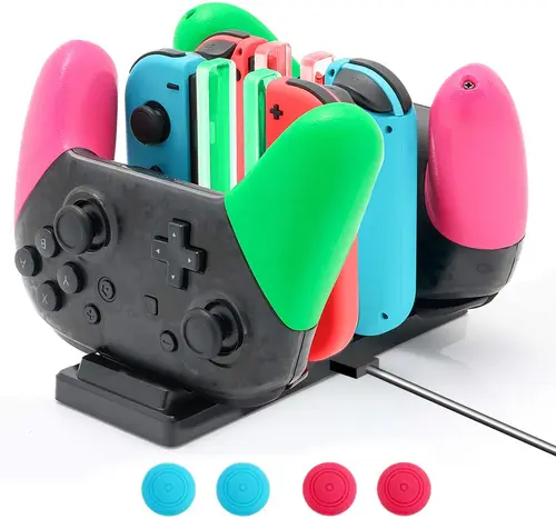 Cargador de controlador NS, base de carga rápida para Joypads de Nintendo Switch y controladores Pro con luces LED, incluye cable USB