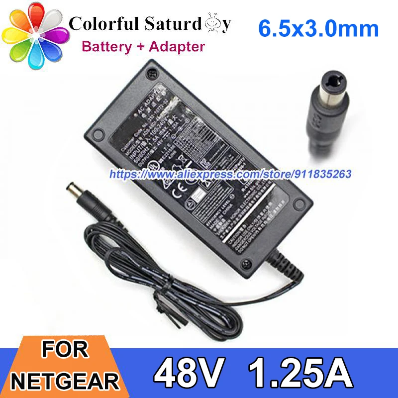 Genuine ADS-65DI-48-1 48060E Power Adapter 48V 1.25A 60W 6.5x3.0mm For NETGEAR 332-10772-02 ADS-65DL-48-1 48060E Laptop Charger