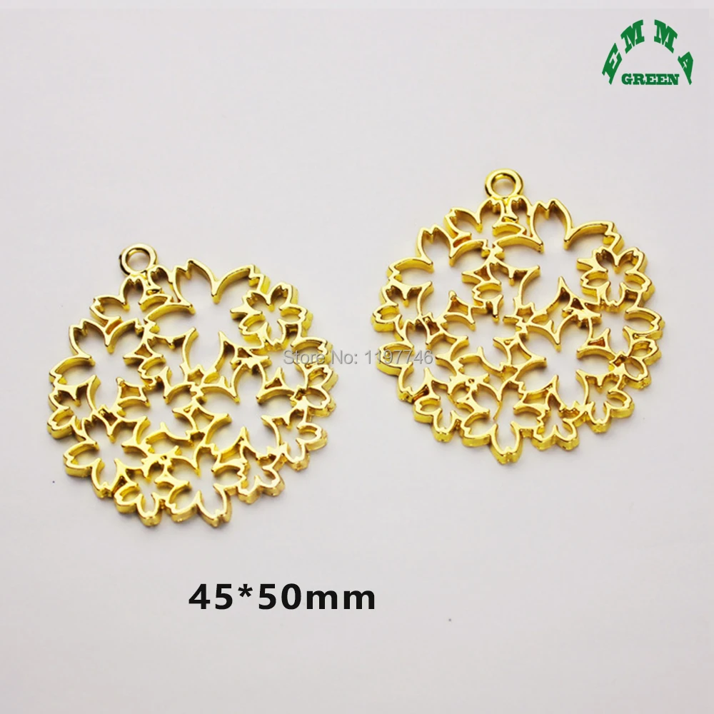 Gold Sakura Flower Mold Charm Hollow Metal Pendants Charms Accessories for Jewelry Making Handmade Finding 20pcs 50mm