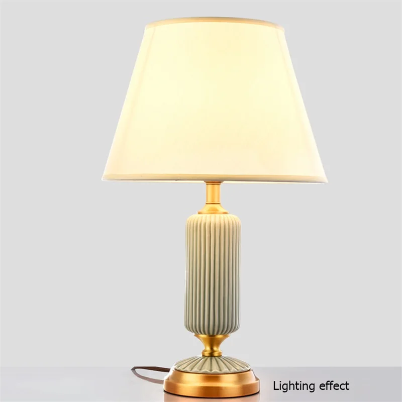 OURFENG Bedside Table Lamp Luxury LED Jingde Ceramic Copper Desk Light Home Decorative Living Room Office Bed Room Study