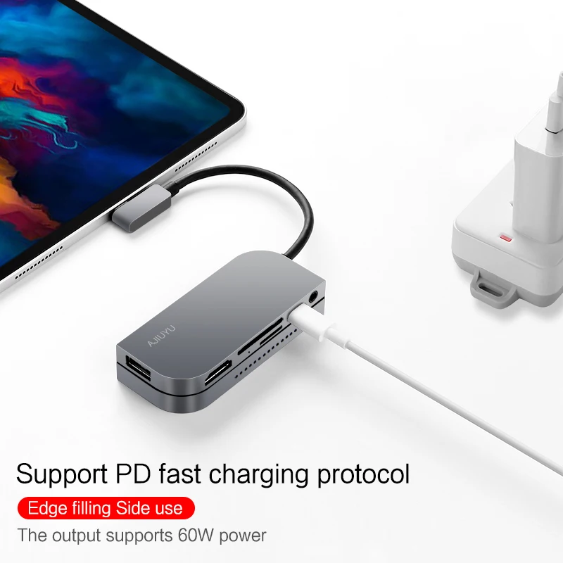 Imagem -05 - Hub Usb c para Ipad Pro 11 12.9 Acessórios tipo c Usb 3.0 Leitor de Cartão Hdmi Adaptador de Entrada pd de 3.5 mm Divisor Multiportas