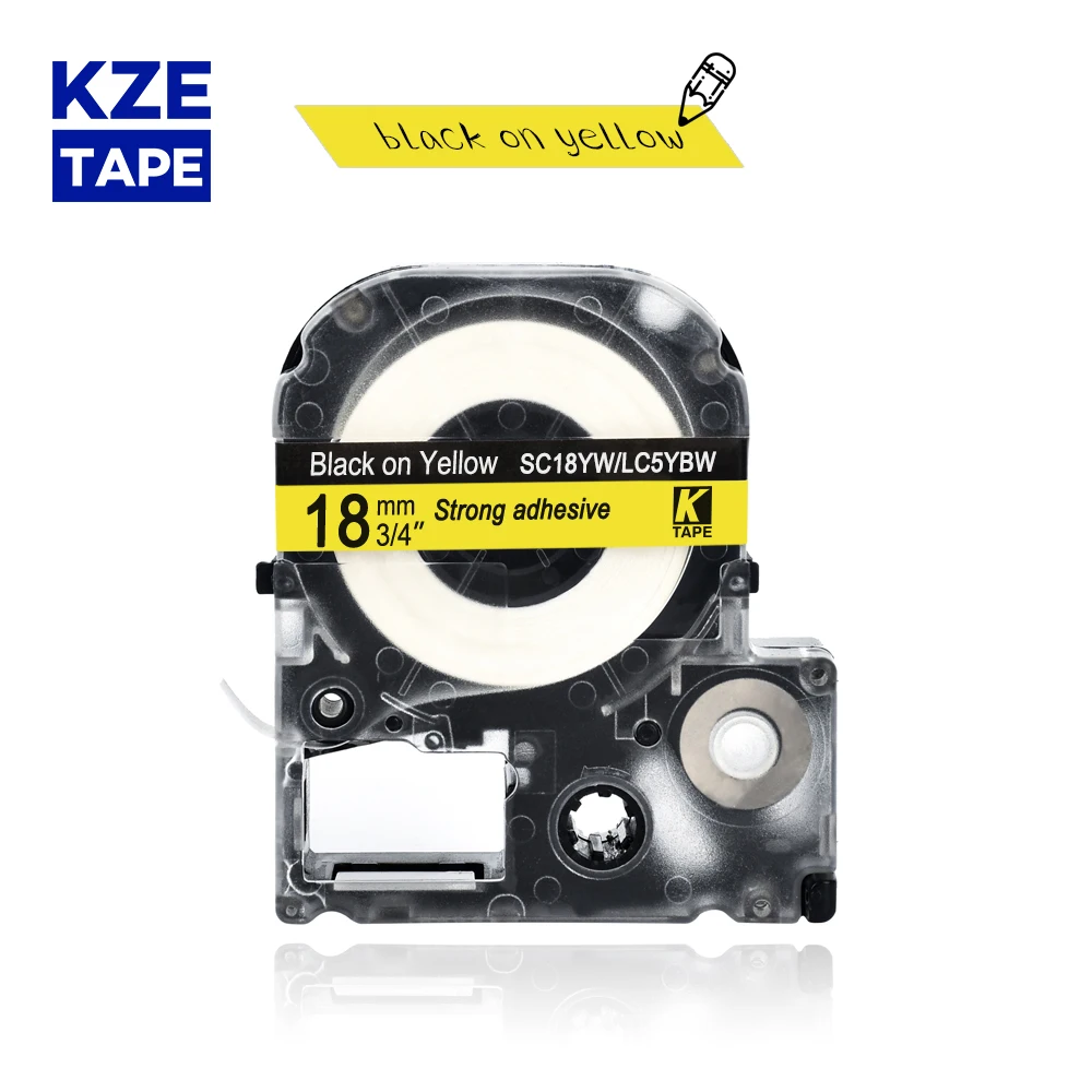 Epson label tape 18mm black on yellow SC18YW LC5YBW typewriter ribbon for KingJim label maker LW-300 LW400Epson label printer