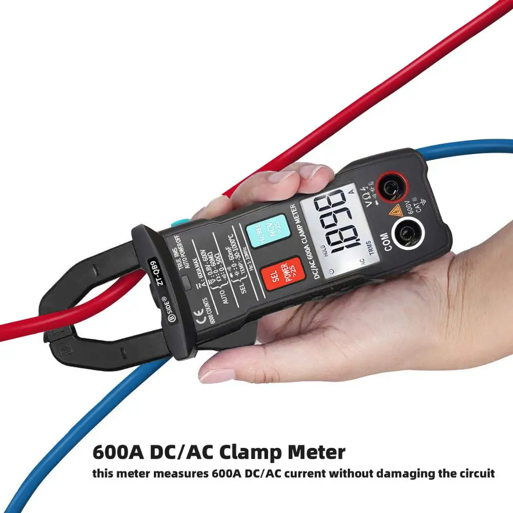 BSIDE 600A DC Clamp Meter True RMS Auto-Ranging 6000 Counts Meter Inrush Current Capacitance Temperature Live Check Voltage Test