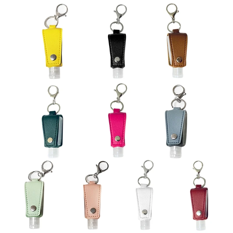 Clear Empty Bottle Hand Sanitizer Container with Faux Leather Keychain Holder 