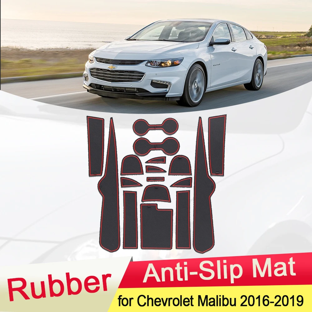 for Chevrolet Malibu 2016 2017 2018 2019 Rubber Anti-slip Mat Door Groove Cup pad Gate slot Coaster Interior Car Accessories