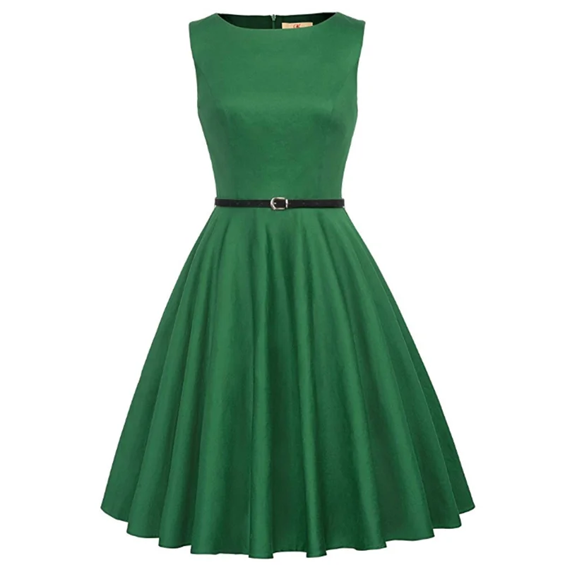 Vestido Vintage sin mangas de verano para mujer, traje de Swing rojo Retro de los años 50, vestido Formal de fiesta de Gala de Navidad, vestidos Rockabilly verdes de los años 70