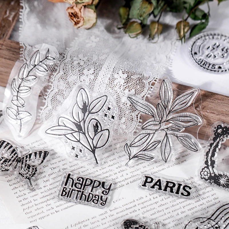 16Styles Alphabet plant butterfly CLEAR STAMPS Cutting Dies Scrapbook Card Paper Craft Silicon Rubber Roller Transparent Stamps