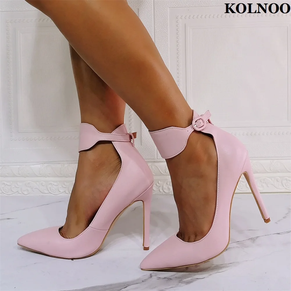 

Kolnoo New Designed Style Real Photos Women High Heel Pumps Buckle Strap Pointed-toe Daily Wear Evening Fashion Court Pink Shoes