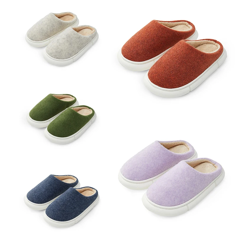 UTUNE Winter Felt  Slippers Women Indoor Men Home Shoes Warm EVA Soft Platform Shoes Furry Slides Pantuflas De Mujer Mules Green