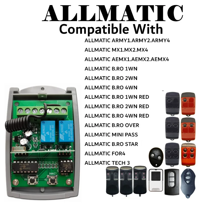 ALLMATIC Compatible Universal 2-Channel receiver 12-24V AC/DC 433.92MHz.