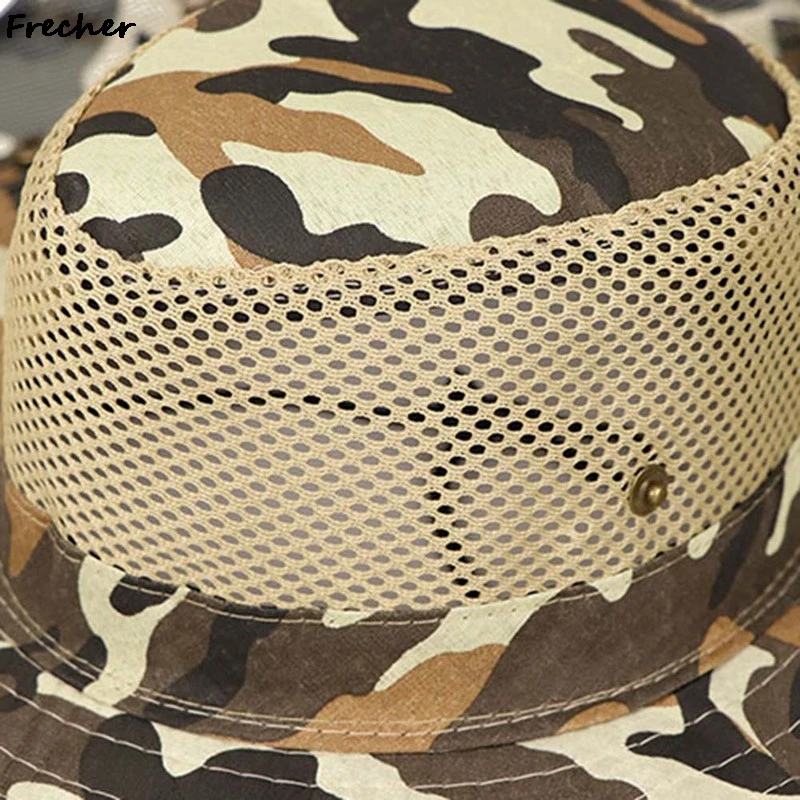 Outdoor Fishing Hat Wide Brim Man Breathable Mesh Fishing Cap Beach Hats Camouflage Sun UV Protection Shade Hat