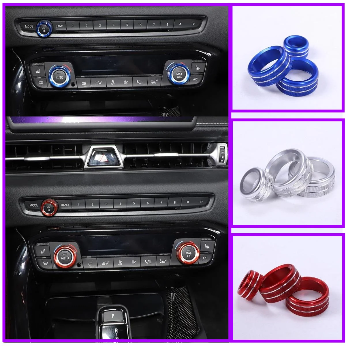 

For Toyota Supra A90 19-2021 ST Car Accessories 3Piece Aluminum Alloy Air Condition Volume Adjustment Switch Ring Knob Cover Cap