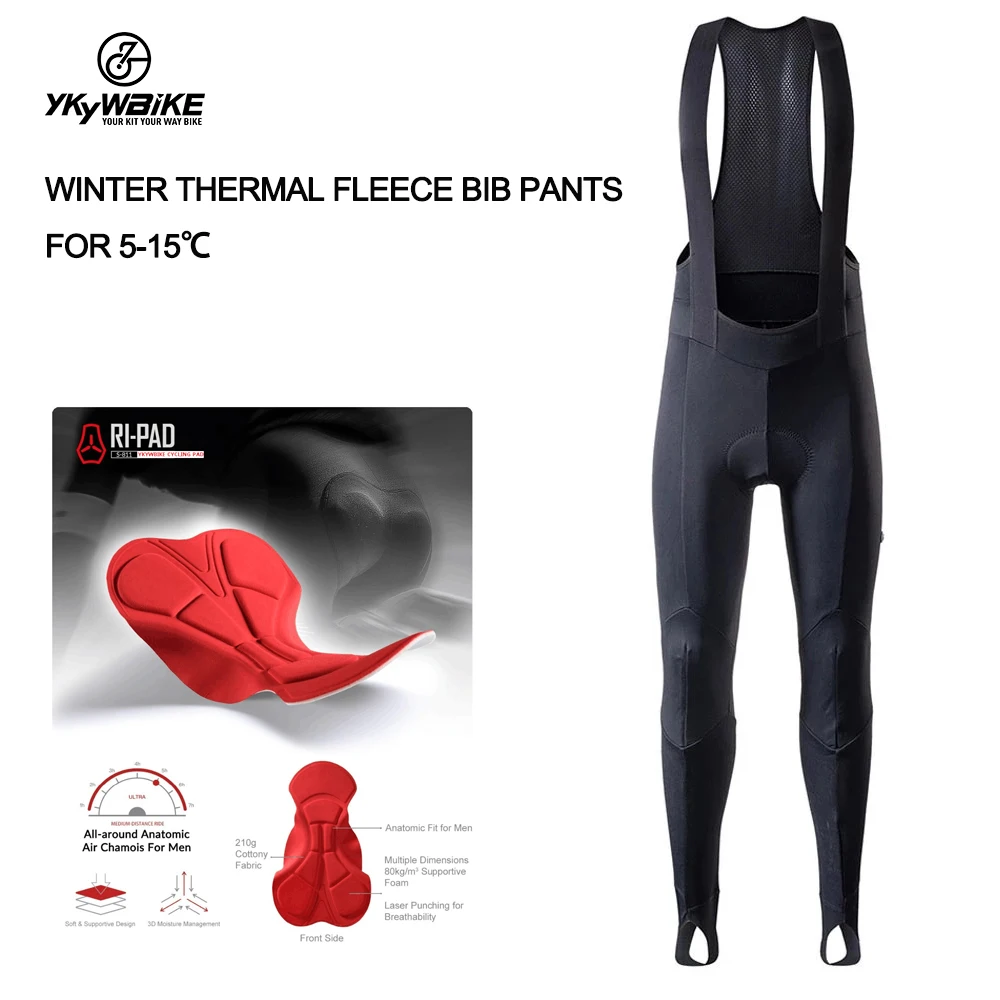 YKYWBIKE Radsport-Trägerhose Winter Thermo-Mountainbike-Lange Hose Atmungsaktive Fahrradhose mit 3D-Gel-Polsterung Wärmehaltend – Detail 18