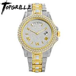 TOPGRILLZ 2021 New Mechanical Luxury Rhinestones Mens Watches 7 Colors Stainless Steel Watch Hip Hop Charm Jewelry Dropshipping