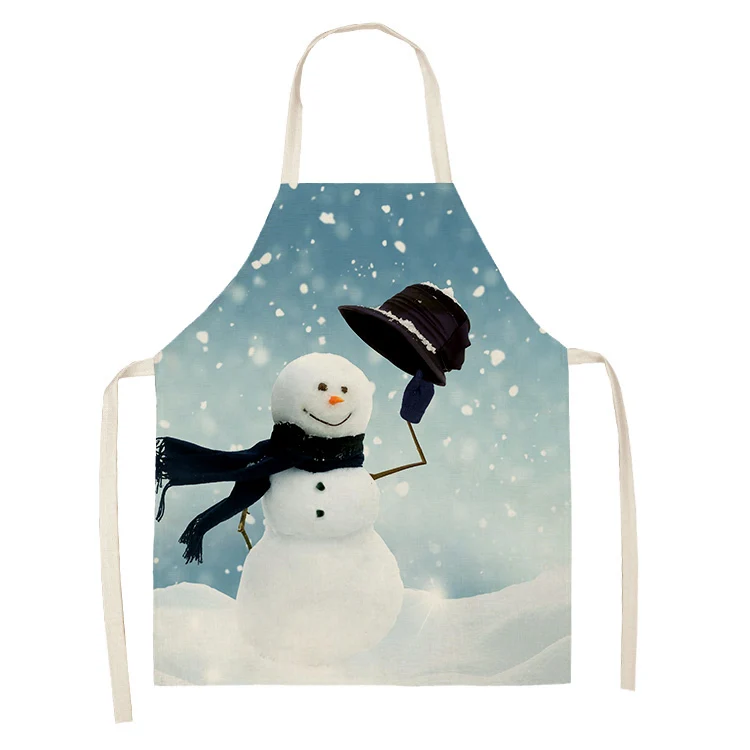 New Year Snowman Pattern Christmas Apron Home Cooking Kitchen Decoration Apron Adult Antifouling Bib Christmas Decorations