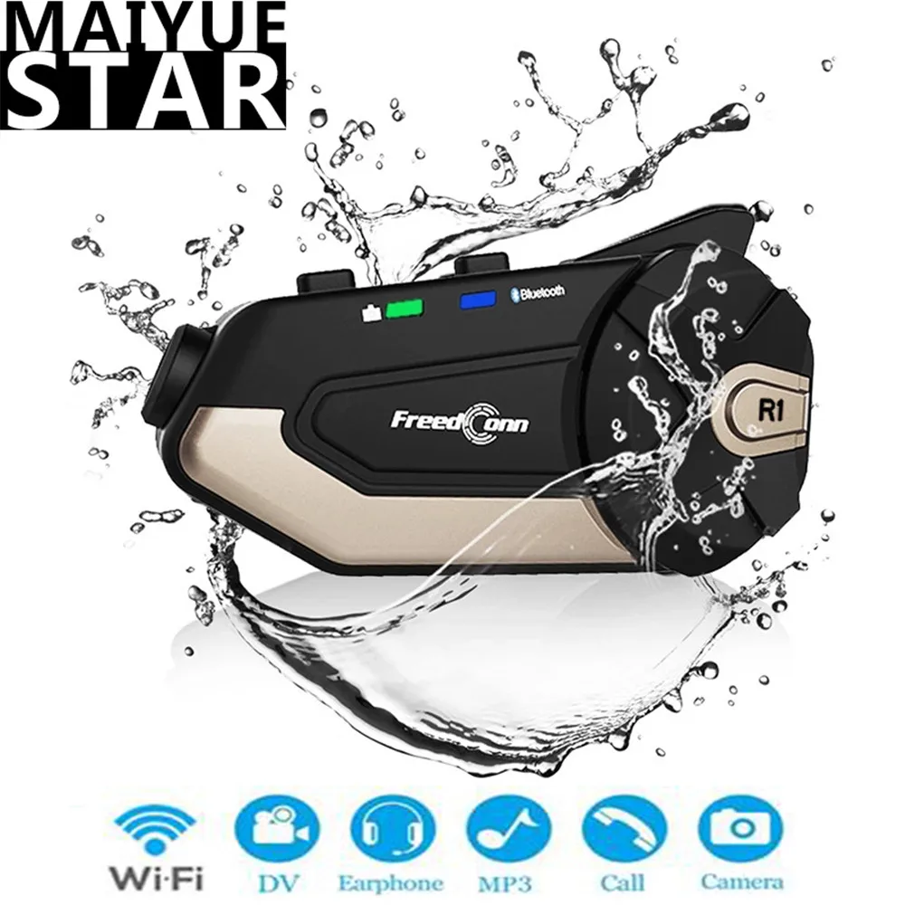 

R1 Plus Motorcycle Bluetooth Headset 1080P HD Video Helmet Wifi Waterproof Recorder Moto Camera 6 Walkie Talkie and FM Recorder