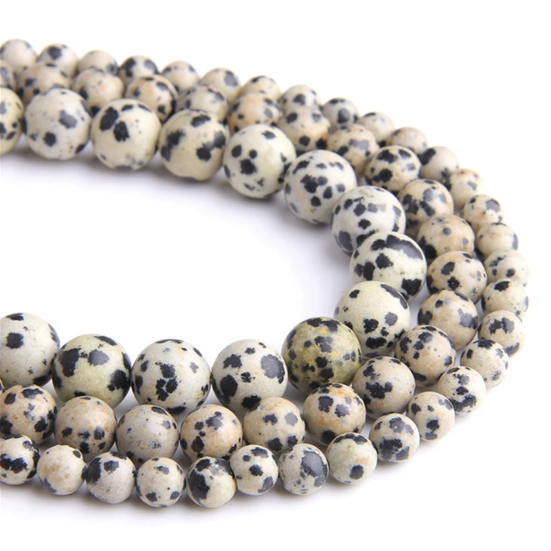 Natural Stone Dalmation Jaspers Round Beads 6 8 10 12MM Black Dot Stones Bead For Jewelry Making Accessories Wholesale