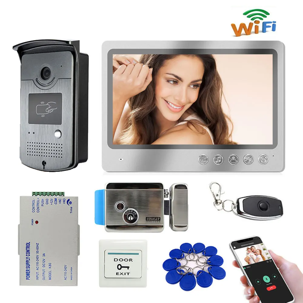 9inch Monitor Wifi Video Intercom Door phone Record System Night Vision RFID Doorbell Camera Phone Remote Unlock APP