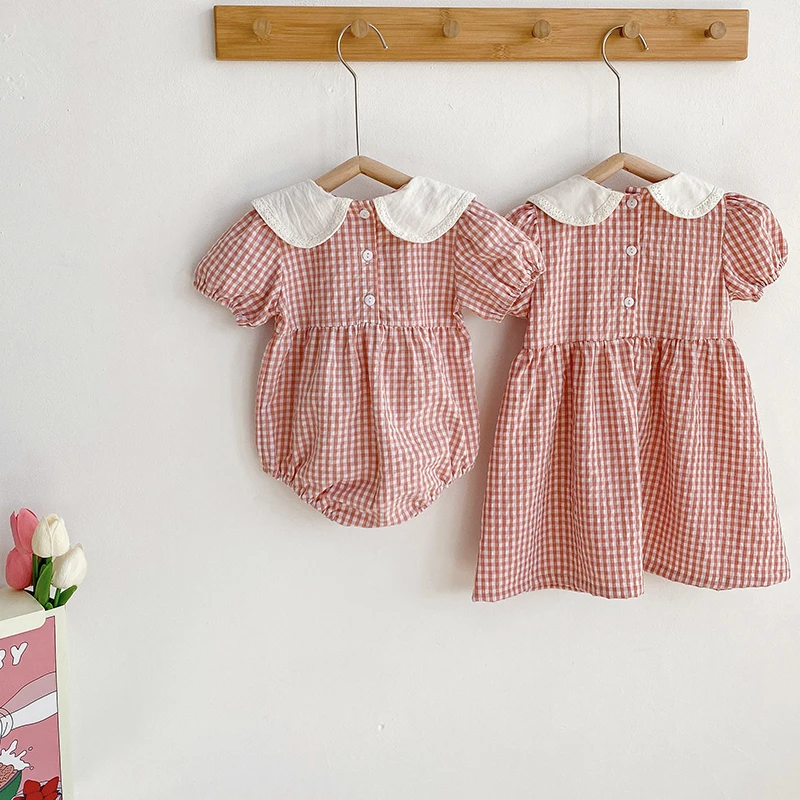Kleinkind Baby Mädchen Grid Stickerei Kleider Sommer Mädchen Baby Romper Kleinkinder Baumwolle Kurzarm einteiliges Strampler – Detail 17