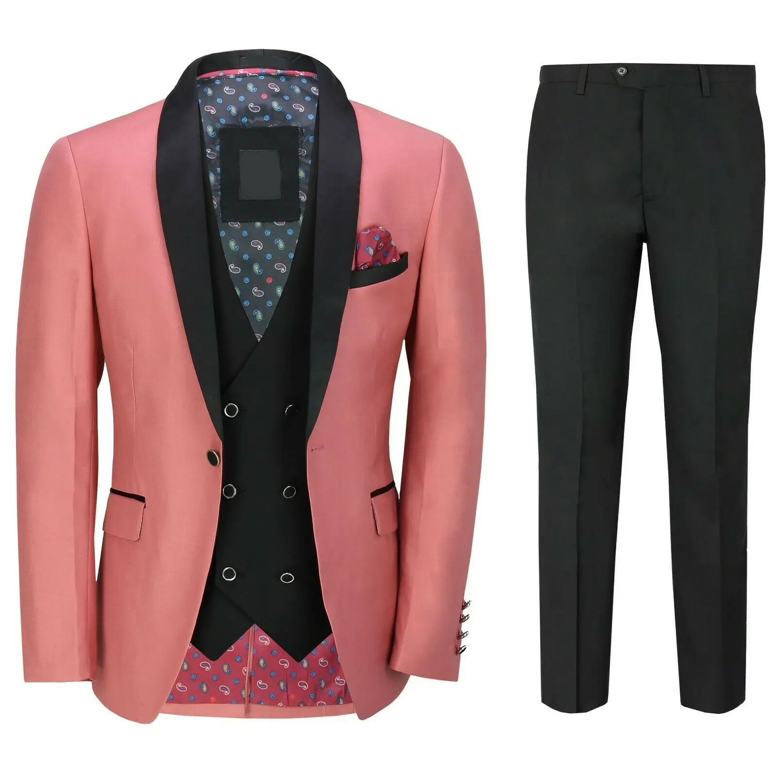

Pink Mens Suits Tuxedo Work Wear Business Formal Prom Party Blazer Vest Pant 3 pieces(Jacket & Pant & Vest) mens custom