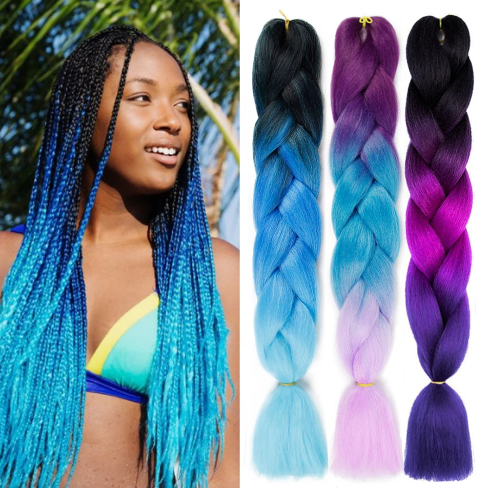 Black Star Jumbo Braids Hairs Long Ombre Jumbo Synthetic Braiding Hair Crochet Blonde Pink Blue Gray Hair Extensions for Women