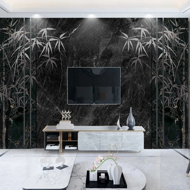 

Custom Photo Murals Modern Style Hand Painted Bamboo Black Marble Wallpaper Bedroom Living Room Sofa Background Wall Waterproof